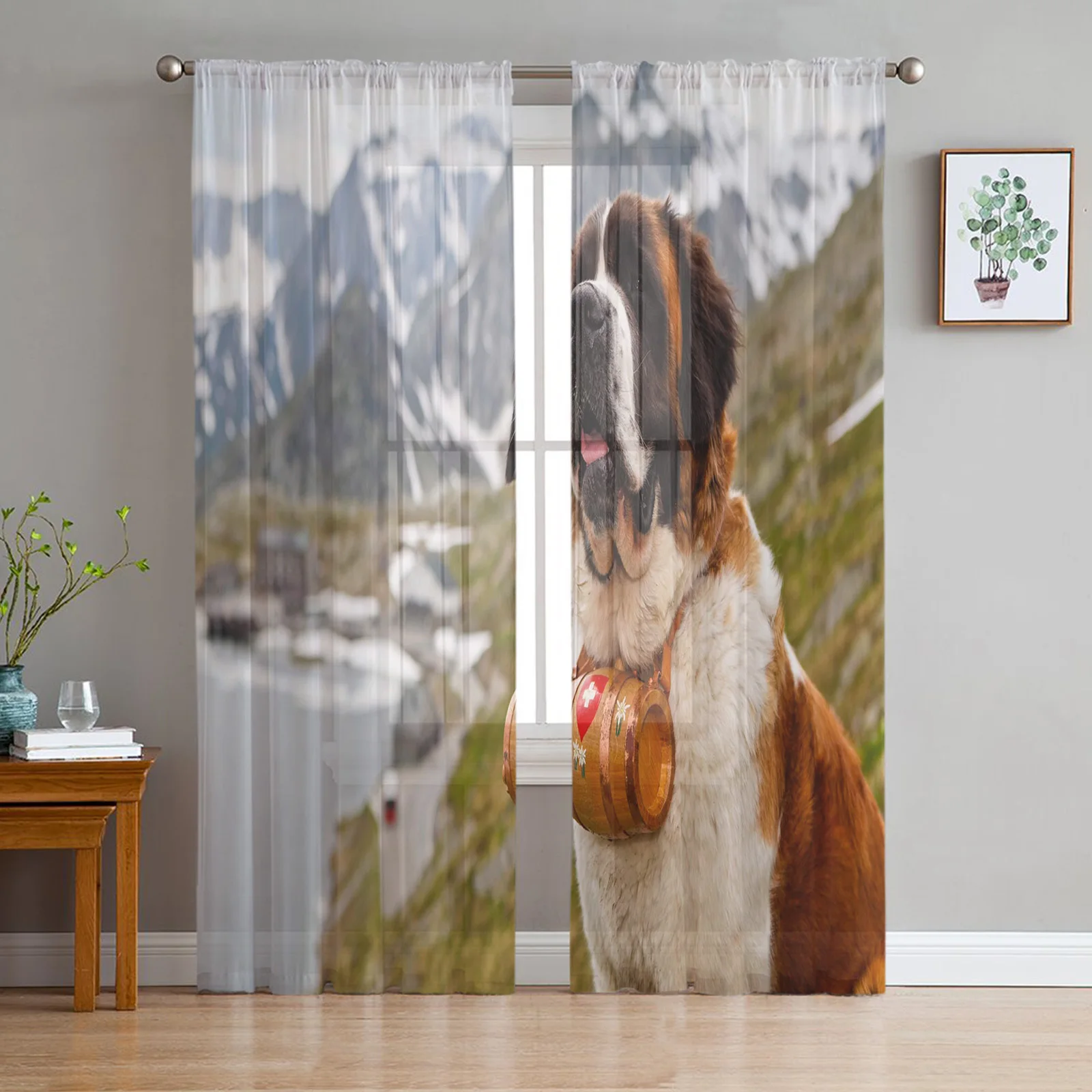 

Шифоновые тюлевые шторы с изображением собаки, занавески для дома, гостиницы, балкона, снежное озеро, гостиной