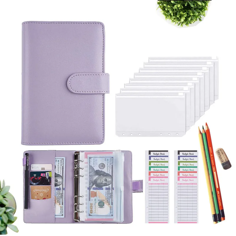 

2023 A6 PU Leather Budget Binder Notebook Cash Envelopes System Set,with Binder Pockets for Money Budget Saving Bill Organizer