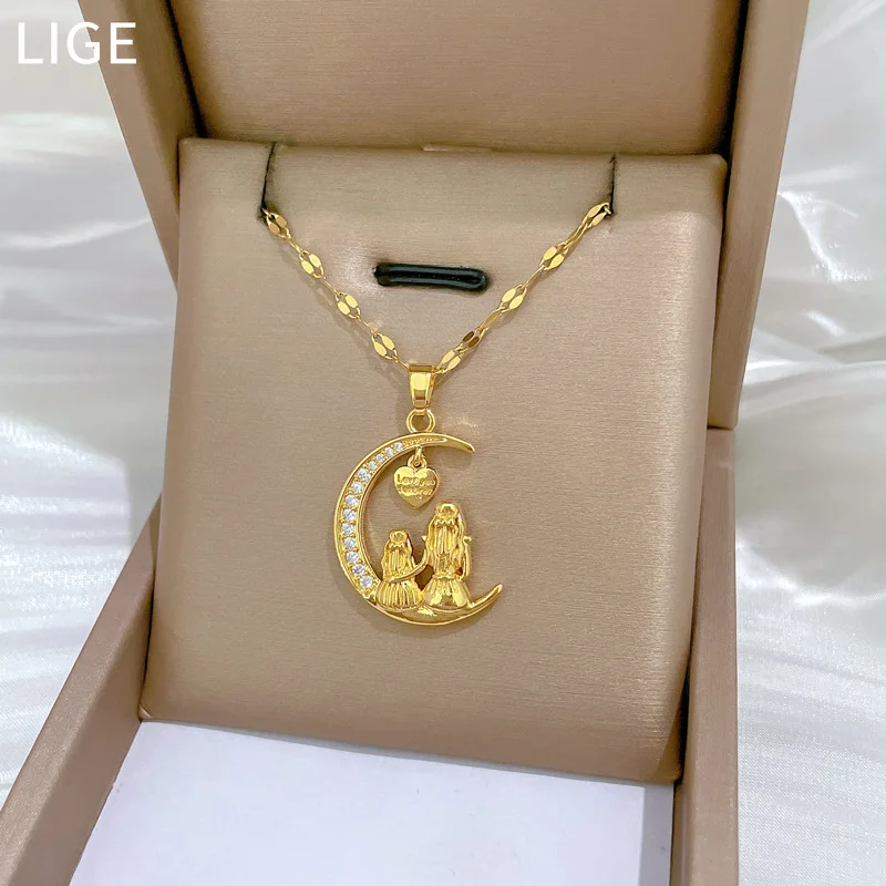 Женское Ожерелье с яркой Луной и надписью Love