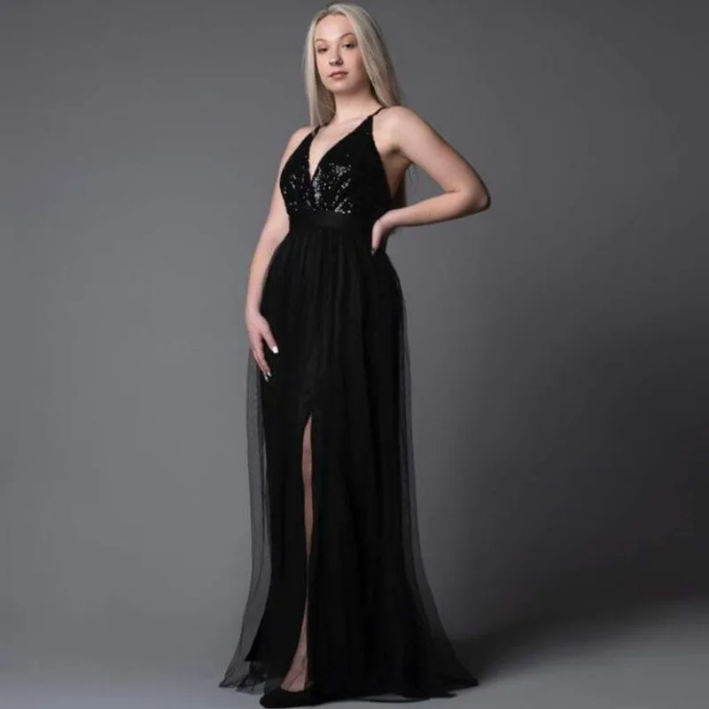 

Женское сексуальное свадебное платье, кружевное вечернее платье на тонких бретельках с глубоким V-образным вырезом, без рукавов, с высоким р...