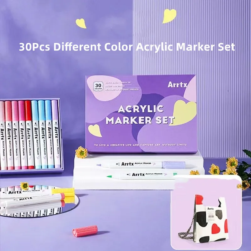 Arrtx 30 Colors Acrylic Paint Pens Acrylic Brush Marker Pens Available On Rock Glass Canvas Metal Ceramic Mug Wood Plastic Pen