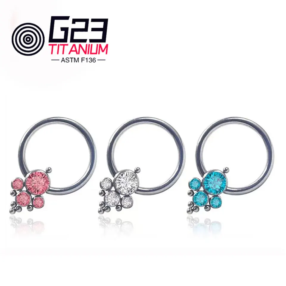 

G23 ASTM F136 Titanium Hinged Segment Hoop CZ Septum Nose Ring Nipple Clicker Tragus Helix Labret Lip Earrings Piercing Jewelry