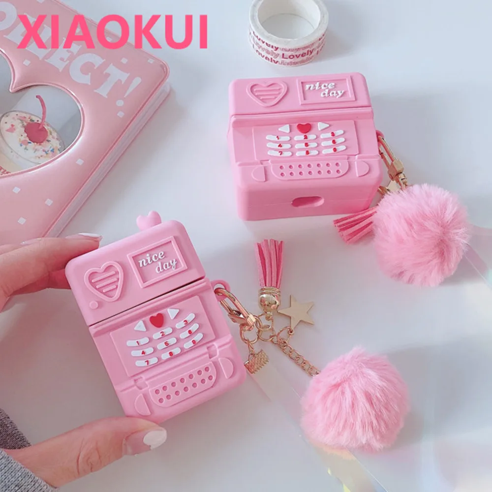 

3D Cartoon Pink Retro Mobile Phone Soft Silicone Earphone Case For Apple AirPods Air pods 12 3 Pro Bluetooth Headset Cover