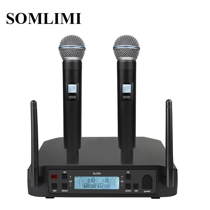 

Высококачественная Профессиональная Беспроводная микрофонная система SOM GLX4 UHF, двухканальная ручная сценическая производительность для дома, KTV Вечерние