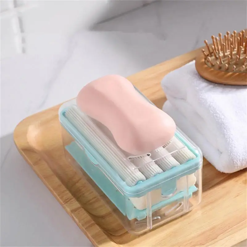 

Travel Laundry Portable Foam Box Hand Rub-free Soap Box with Cotton Roller Laundry Tool Soap Storage Box Soap Drain Rack