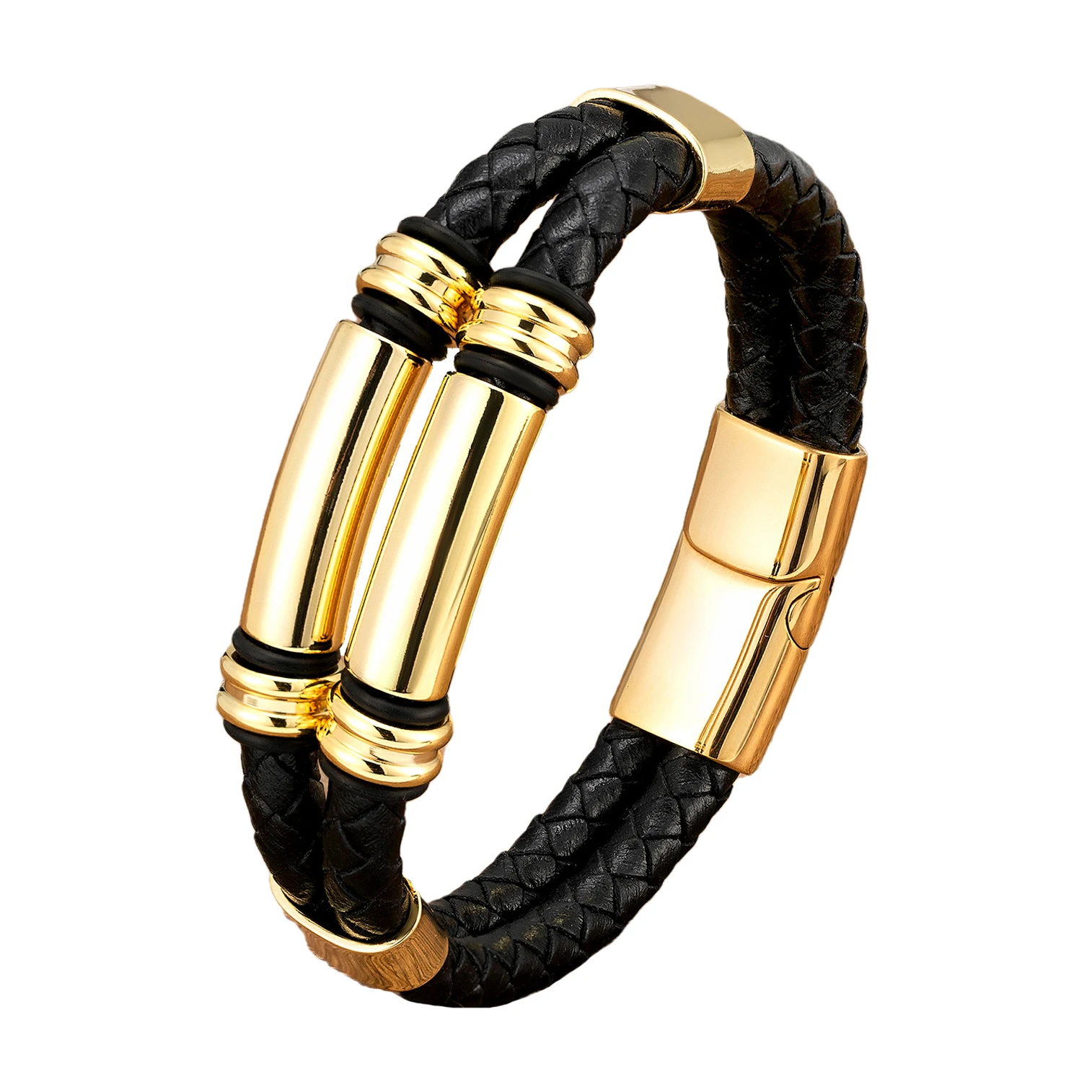 

Браслет мужской из кожи и кожи, плетеный вручную браслет с магнитной застежкой из нержавеющей стали в классическом ретро-стиле, аксессуар д...