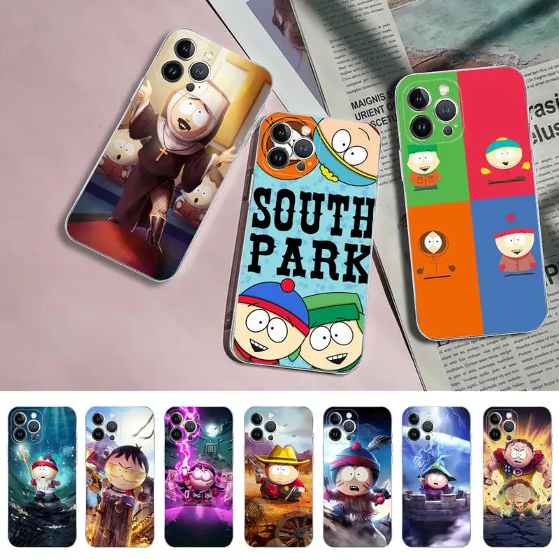 

MINISO S-South Cartoon Parks Phone Case For iPhone 14 11 12 13 Mini Pro XS Max Cover 6 7 8 Plus X XR SE 2020 Funda Shell