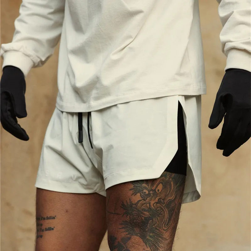 Мужские спортивные тренировочные шорты темно-синие двухслойные быстросохнущие