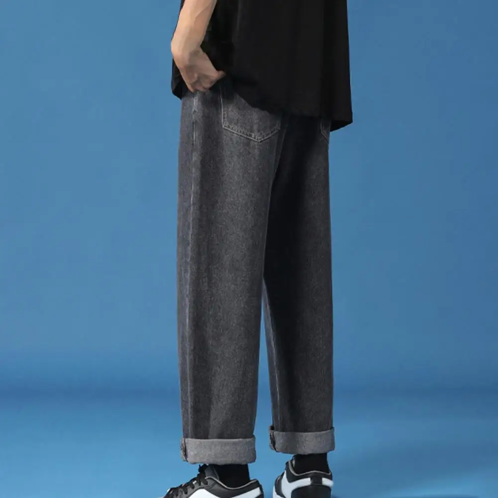 

Брюки мужские джинсовые Мешковатые на молнии, уличная одежда с эффектом промывания мухом, защита от морщин, джинсы для бега