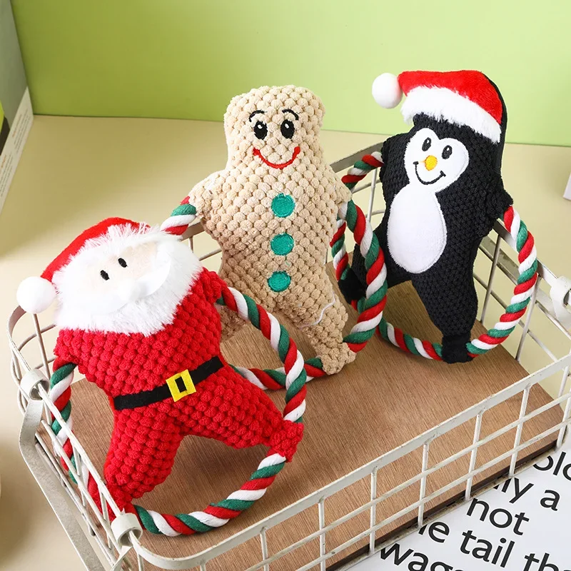 

3pcs Xmas Pet Dog Plush Noise Chewing Toy Santa Claus Cat Dog Christmas Series Cartoon Dog Toy Plush Squeak Toy Dog Accessories