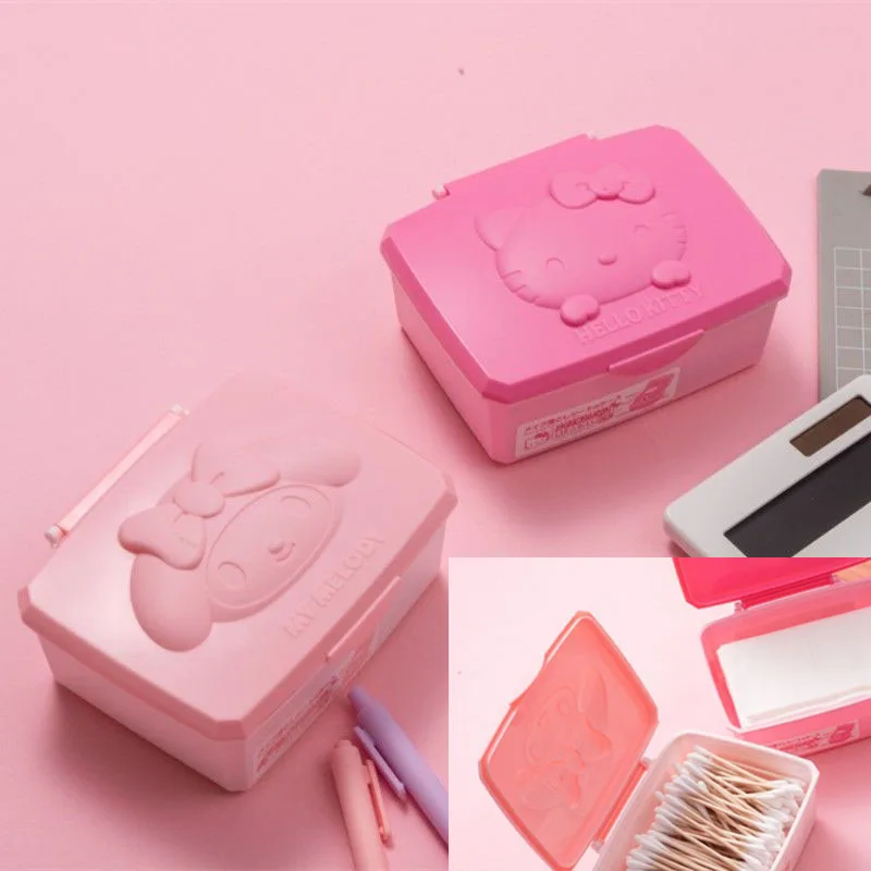 

Мультяшный ящик для хранения Hello Kitty, ватные палочки, палочки для хранения, мелодия, ежедневные принадлежности, бокс для хранения косметики