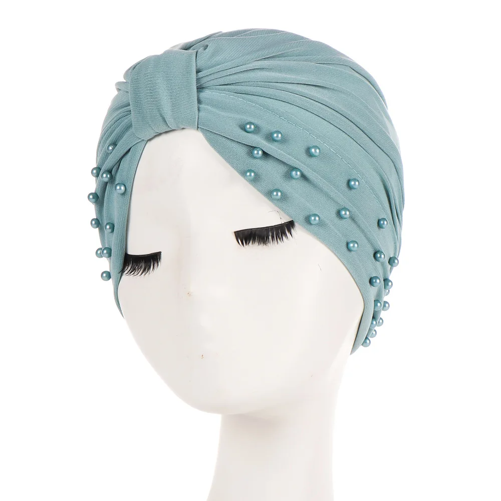 

Crystal Hemp Nail Head Scarf IndianTurban Hat Muslim Solid Color Bonnet Caps Pearl Inner Hijabs Femme Wrap