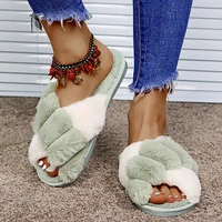 classic design women winter house furry slippers fluffy faux fur home slides flat fashion indoor floor shoes ladies flip flops