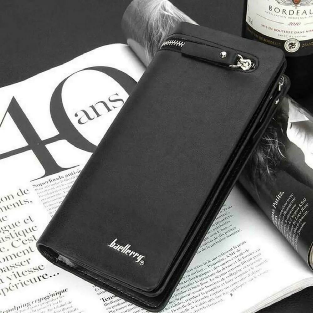 Мужской бумажник длинный клатч на молнии Классический роскошный складной для ID