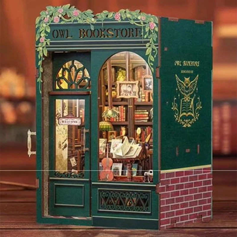 DIY Book Nook сова набор книжного магазина 3D Деревянный пазл-книжка для фотографий с