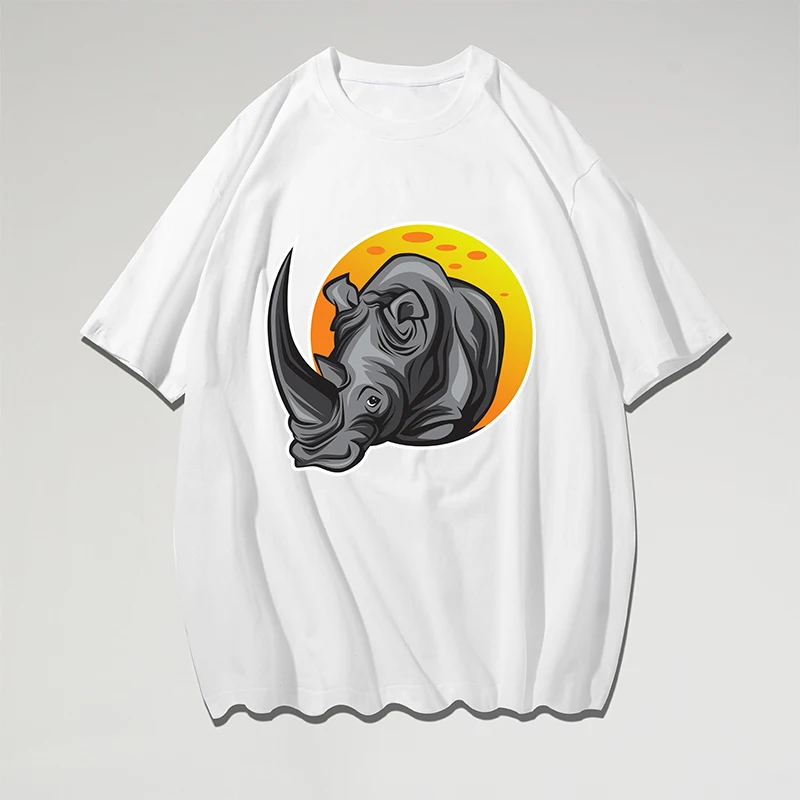 

Риноceros Простой Круглый вырез Teen Harajuku Blusa, Забавный новый дизайн, этнический летний