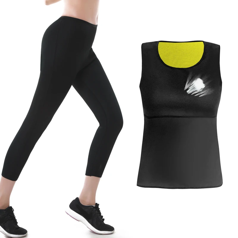 

Неопреновые женские костюмы для коррекции фигуры, костюмы для сауны, тренировочная дышащая рубашка для похудения и леггинсы, тренировочные брюки с высокой талией, корректирующие костюмы