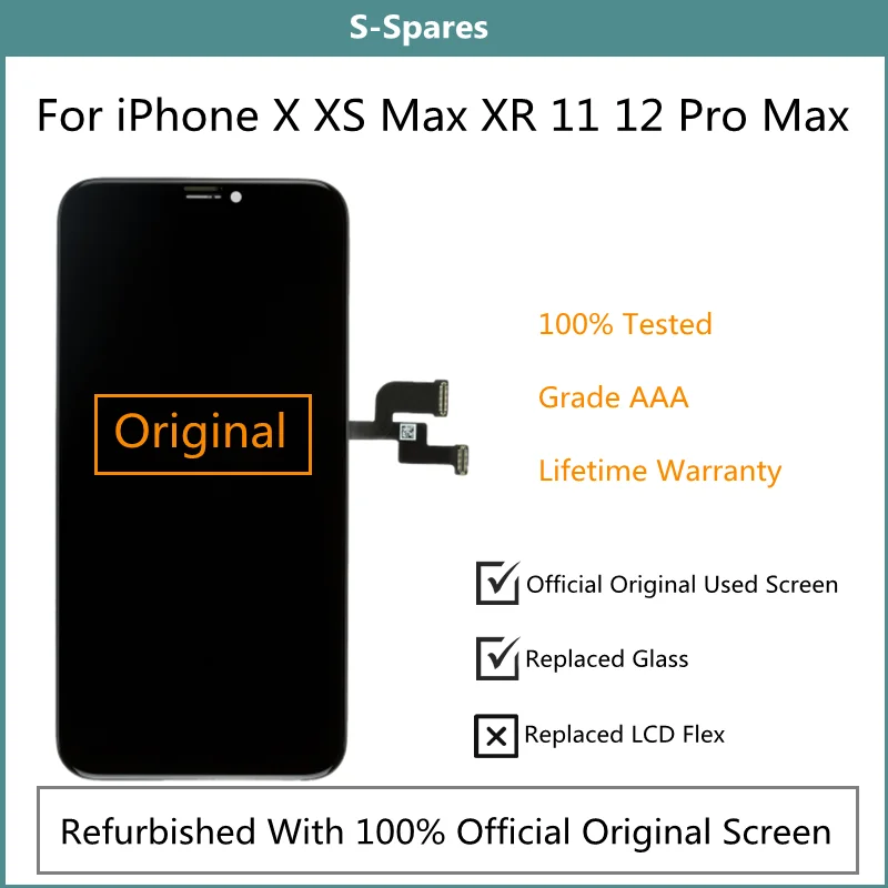 

Refurbished Official Original Screen For iPhone X XS Max XR LCD Display Digitizer Assembly For iPhone 11 12 Pro Max LCD Top AAA