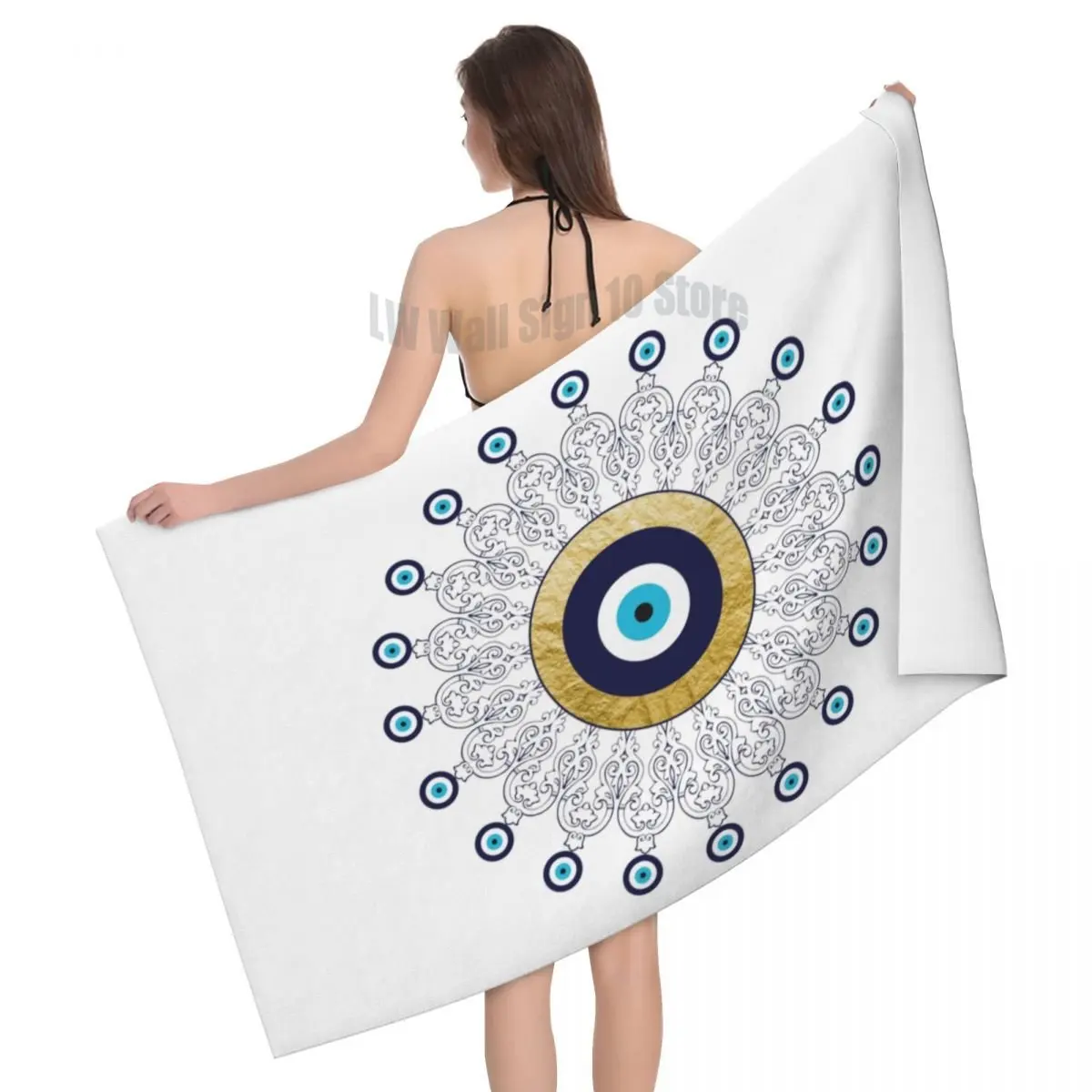 

Evil Eye Mandala In Gold And Blue Absorbent Microfiber Beach Bath Towel Quick Dry Lucky Charm Amulet Shower Pool Towels