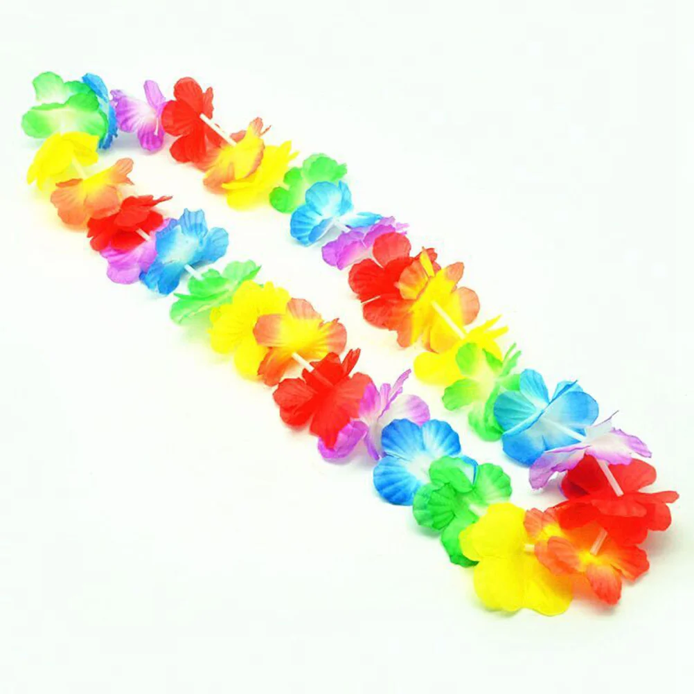 

12pcs Colorful Hawaiian Leis Necklace Flower Garland Tropical Luau Party Favors Beach Hula Costume Accessory(Two-tone Sunflower)