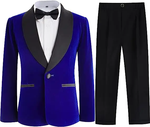 Children Purple Jacket Pants Bowtie 3PCS Photograph Suit Kids 1Year Birthday Dress Boys Host Wedding Evening Performance Wear