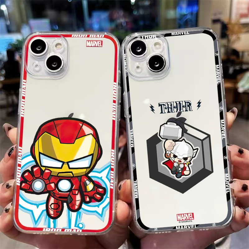 

Cartoon Cute Avengers For iPhone 13 12 Pro Max Mini 11 Pro X XR XS Max 6 6S 7 8 Plus Se2 Clear Phone Case Black TPU Coque