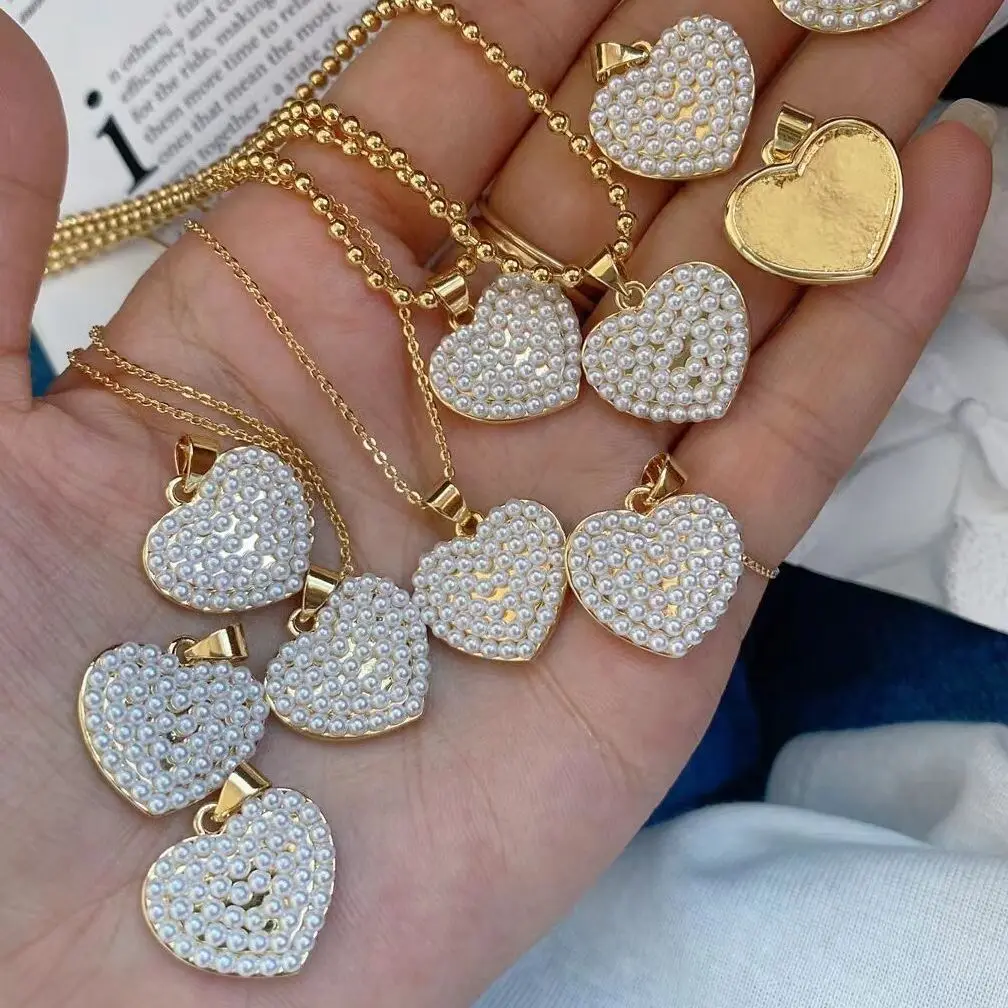 

Ожерелье с подвеской в виде сердца для женщин, ювелирное изделие с латунными жемчужинами и покрытием из 18-каратного золота, хороший подарок ...