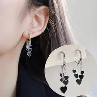 new hot sale real gold plating retro black heart charm earrings tassel temperament luxury delicate romantic earrings
