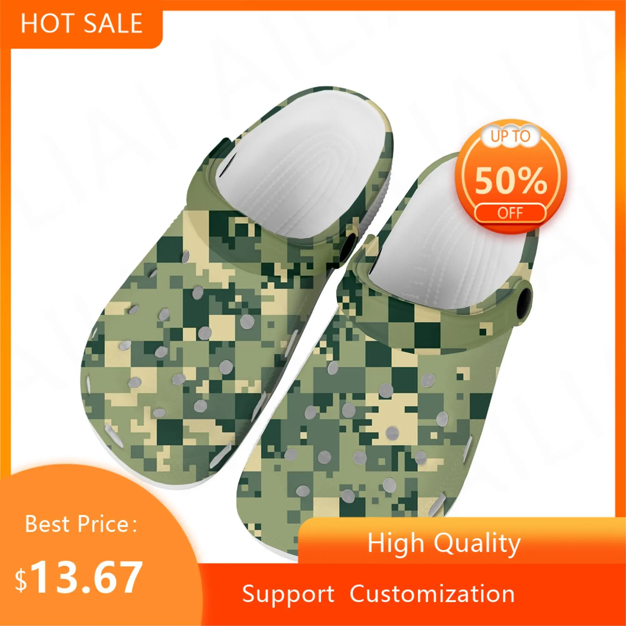 

Digital Seamles Camo Home Clogs Custom Water Shoes Mens Womens Teenager Shoe Garden Clog Breathable Beach Hole Slippers