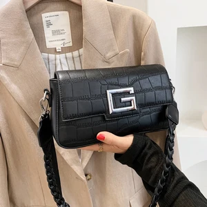 letter g crocodile pattern womens shoulder bags designer luxury square bag brand handbag pu leather crossbody bag female purses free global shipping