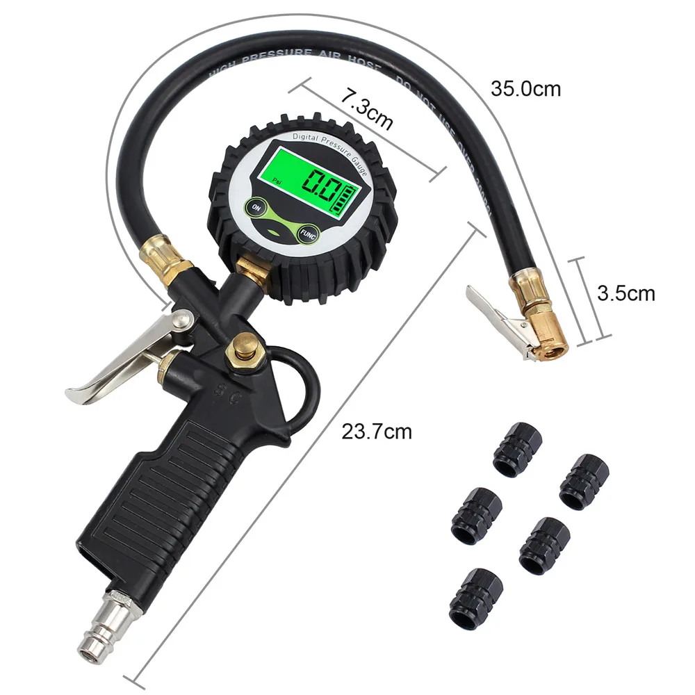 

Digital Tire Pressure Gun Inflating Gauge Heavy Duty with Rubber Hose and European Type Quick Connector Tyre Inflator