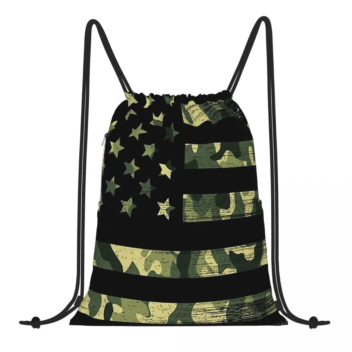 

US Military Green National Flag Backpack Bundle Pocket Shopping Bag Outdoor Beach Swimming Storage Bag For Students