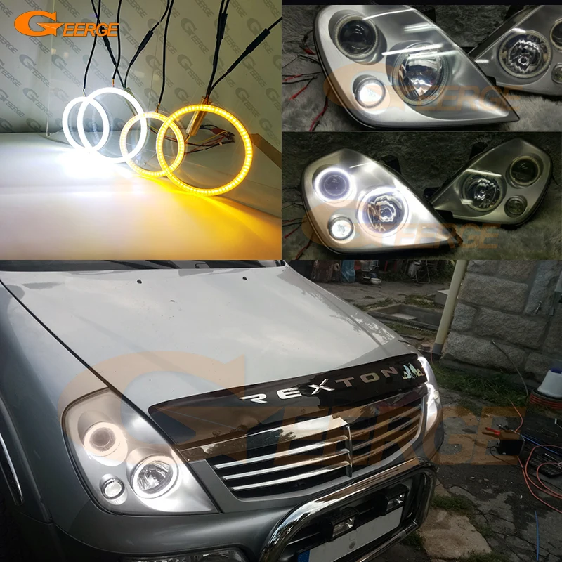 

For Ssangyong Rexton DAEWOO Ultra Bright A/W Switchback Day Light Turn Signal SMD LED Angel Eyes Kit Halo Rings