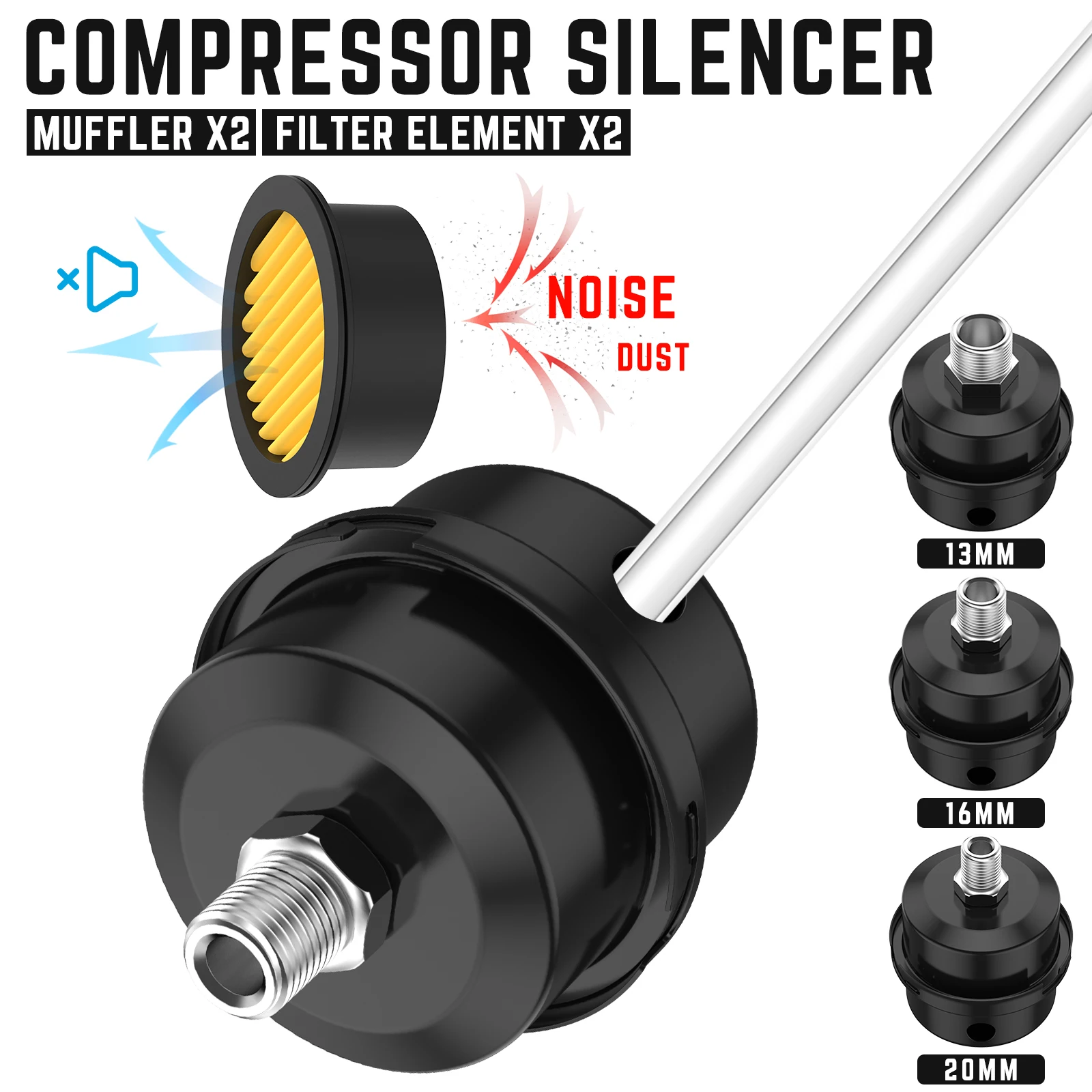 Silencer 13mm 16mm 20mm Air Compressor Parts Metal Air Compressor Intake Filter Noise Muffler Silencer