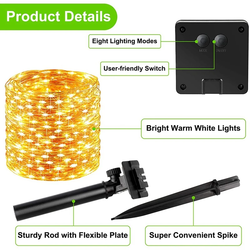 Акция! Уличная Водонепроницаемая гирлянда на солнечной батарее 200 футов 4