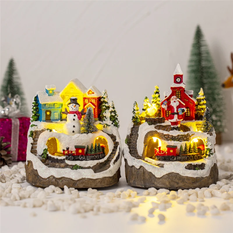 

Christmas Village Santa Claus Glowing Music Ornaments Christmas Tree Revolving Train House Christmas Decorations Crafts Gifts