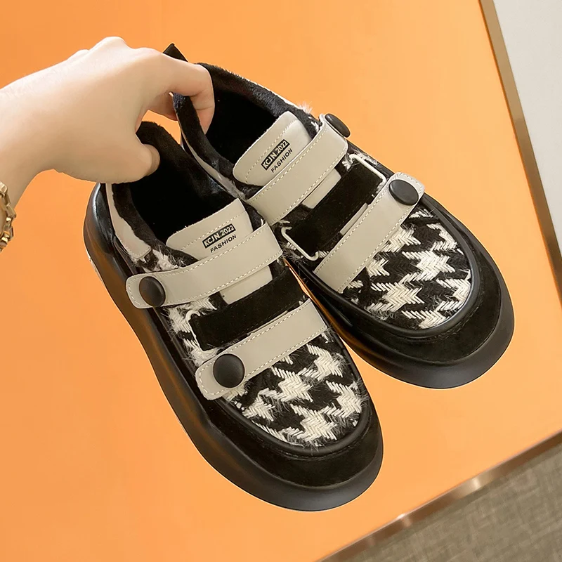 Autuspin Student All-match Casual Sneakers Street Style Fashion Genuine Leather Round Toe Women's Platforms Vulcanized Shoes