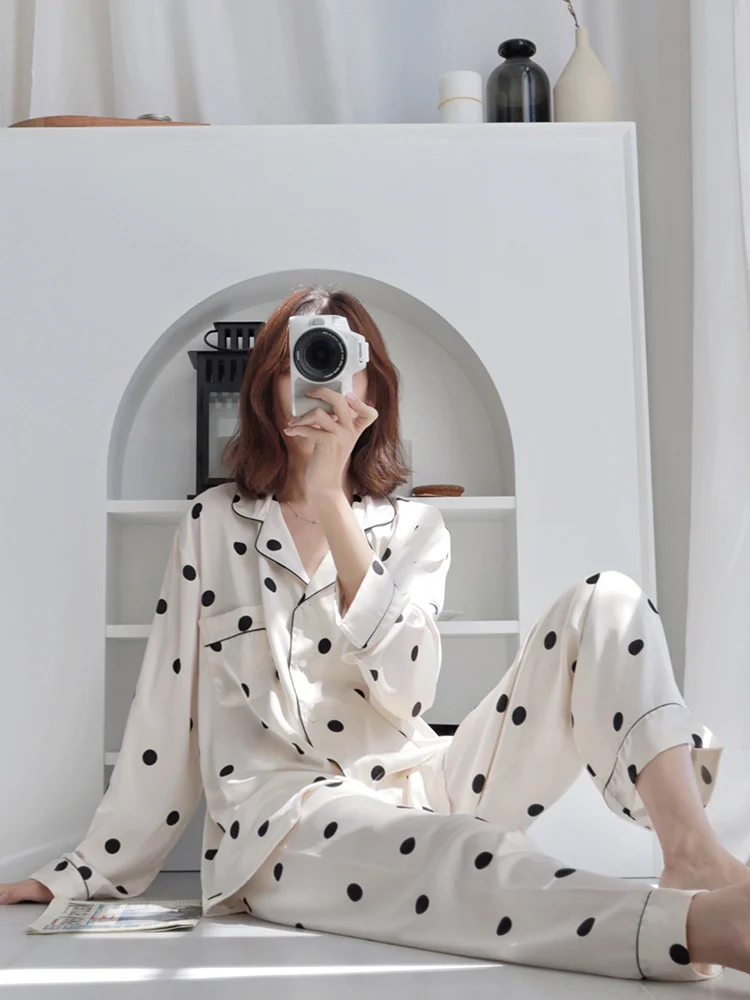 

2023 New Silk Women's Pajamas Long-sleeved Two-piece Multicolor Loose Leopard Print Women's Pajamas Home Service