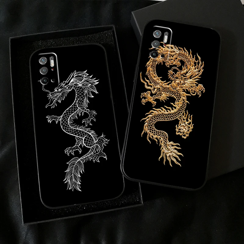 

Fashion Dragon Animal Pattern For Xiaomi Poco X3 PRO NFC POCO M3 M3 Pro 5G X3 F3 GT Phone Case Black Silicone Cover Soft Coque