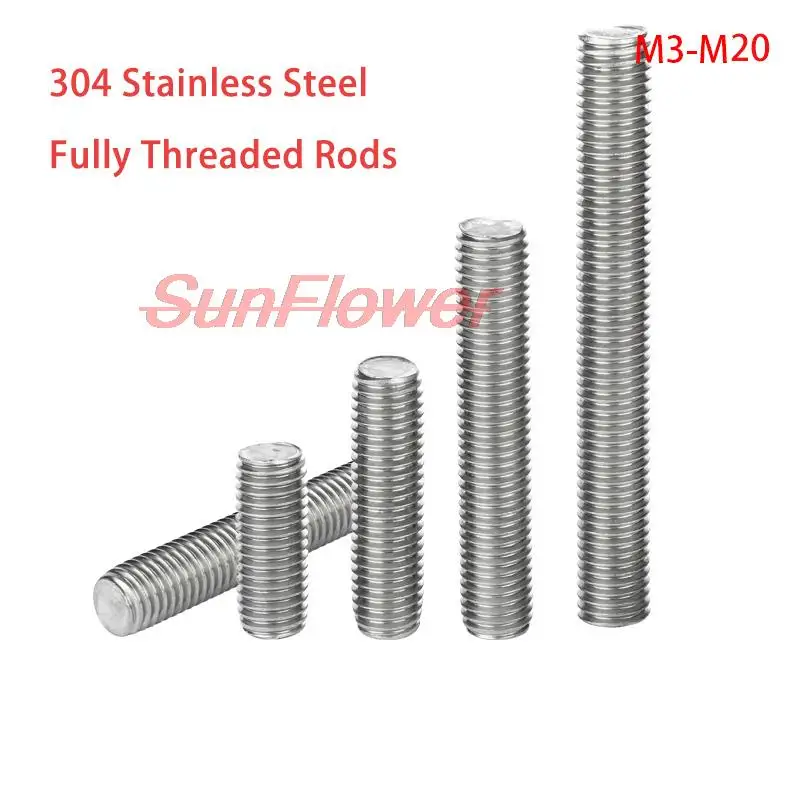 

1Pcs 304 Stainless Steel Fully Threaded Rods Bar Studs Screw Rod Wire Screw Rod M3 M4 M5 M6 M8 M10 M12 M14 M16 M18 M20