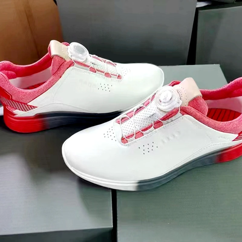 Women‘s Golf Shoes Shock Absorbing Breathable Leather Material Comfortable Non-Slip Spikeless Ladies Shoes Sneakers