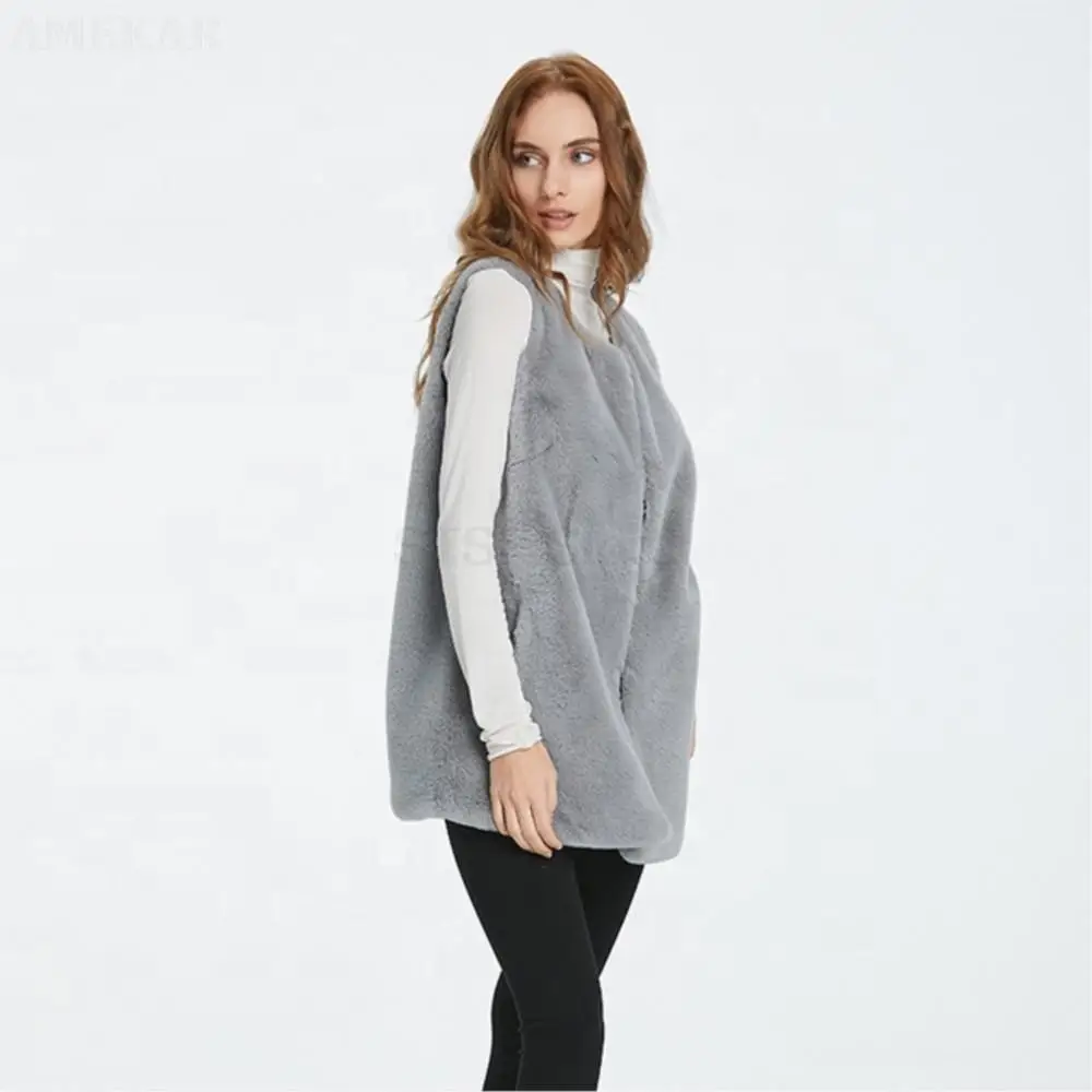 Women Winter Real Fur Cardigan Vest Sleeveless Long Pure Color Single Breasted Coat Leisure Fashion Soft Fur Coat Women