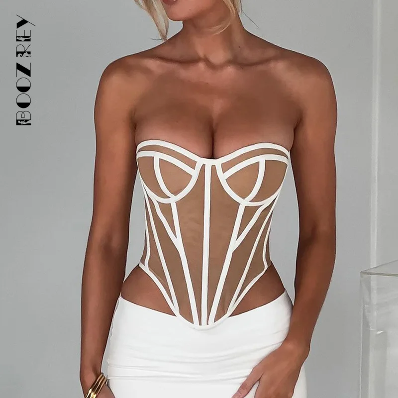 

BoozRey New Fashion Sexy Backless Corset Tops for Women Summer Club Party Sleeveless Bustier Crop Top Slim Clothes Free Shipping