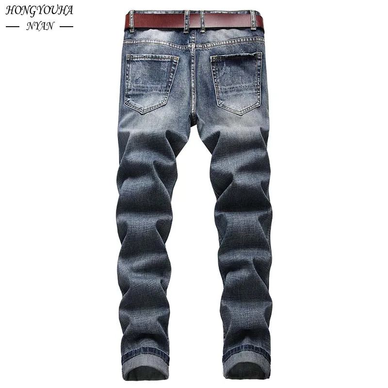 High Street Men's Skinny Ripped Jeans Blue Pencil Pants Motorcycle Party Casual Trousers Beggar Patch Fashion Clothing 2023 New