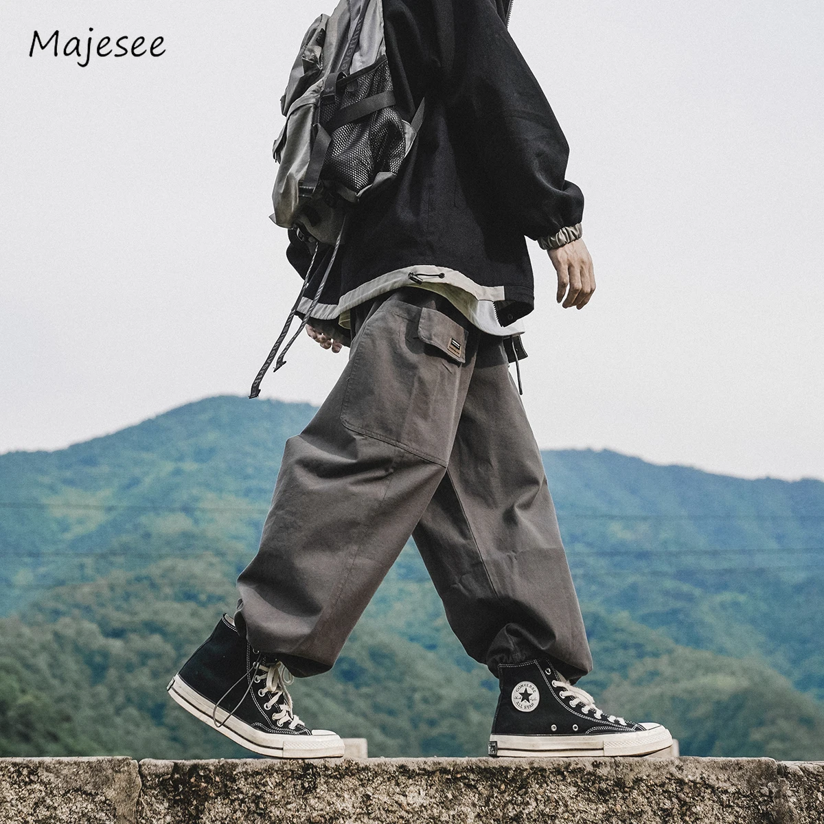

Брюки-карго мужские для путешествий и тренировок, шикарные мешковатые простые универсальные красивые брюки до щиколотки в японском стиле, уличная одежда, осень