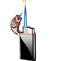 creative metal tiger head windproof lighter blue flame double fire conversion butane gas inflatable cigarette lighter small gift