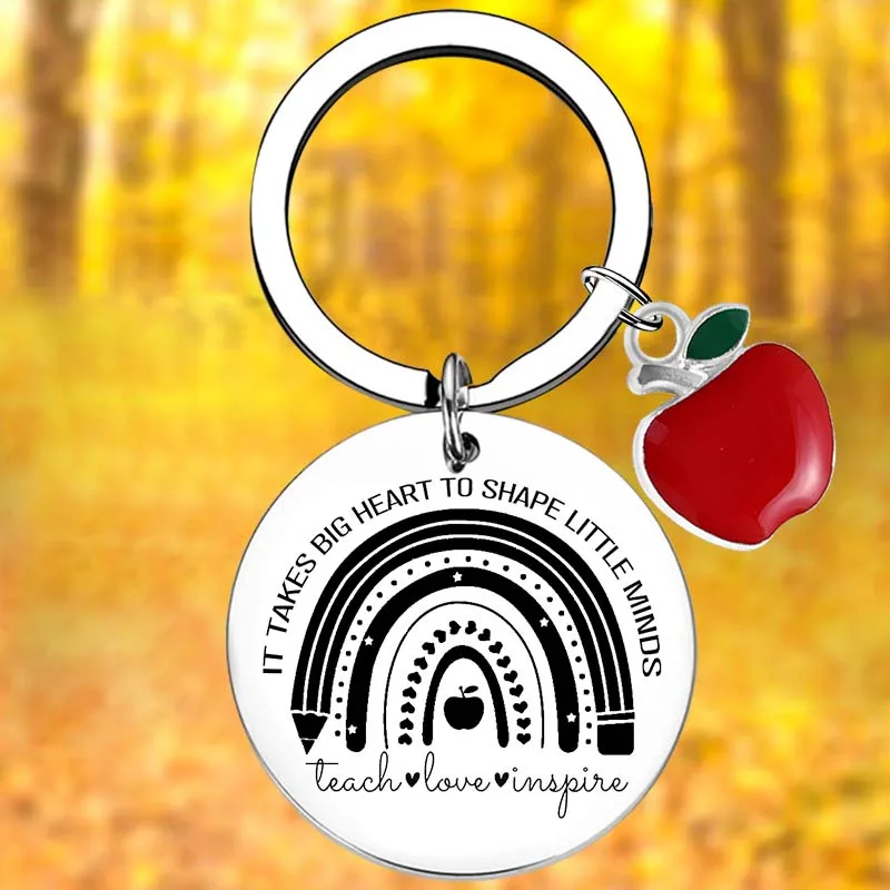 

Teacher Appreciation Gifts Keychain It takes Big Heart to Shape Little Mind Key Chain Pendant Jewelry Best Teacher Gifts