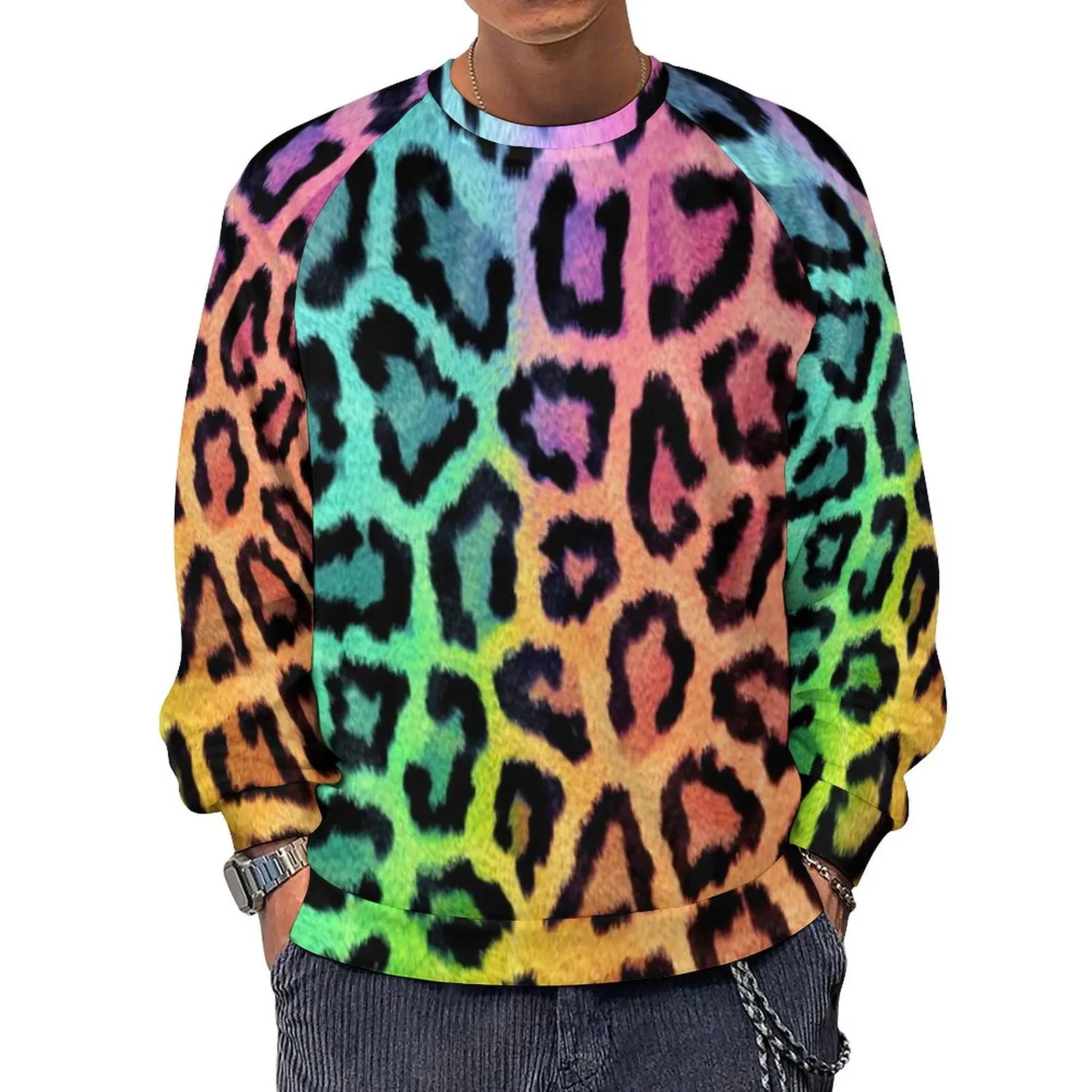

Rainbow Leopard Print Essentials Hoodies Autumn Animal Skin Art Streetwear Sweatshirts Male Kawaii Pattern Oversized Hoodie