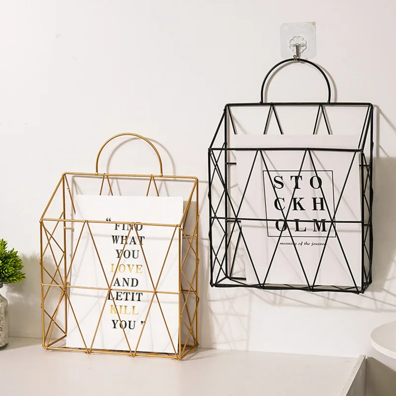 

1 Pcs Portable Book Newspaper Storage Basket Shelf Bedroom Accessories Metal Iron Art Living Room Wall Decoration Sorting Rack