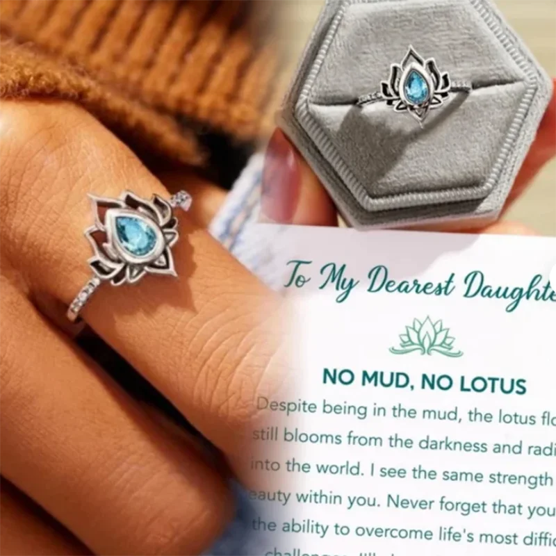 

To My Daughter Ring Lotus Ring for Women Back to School Gift Boho Blue Stone Jewelry MOTHER & DAUGHTER CHAKRA RING WITH GIFT CAR